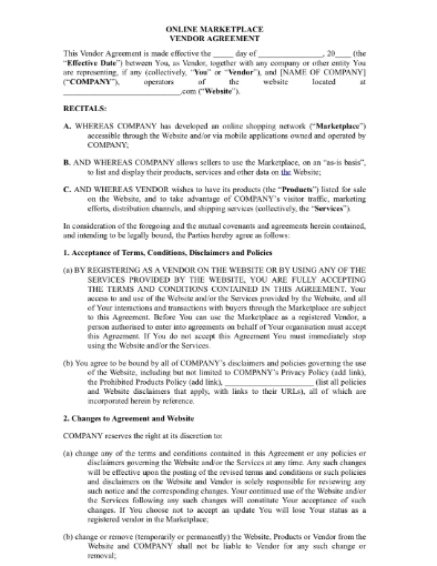 Australia Online Marketplace Vendor Agreement