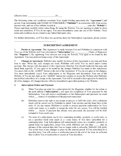 Picture of Online Magazine Subscription Agreement