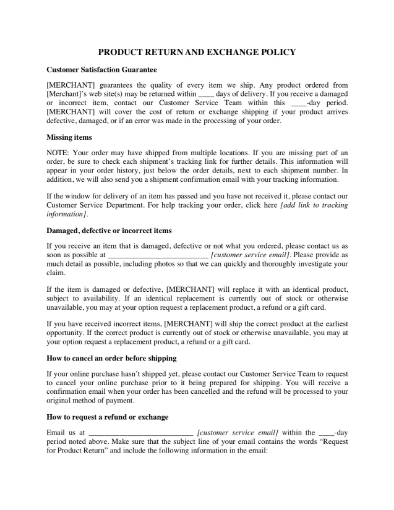Picture of Online Merchant Product Return Policy