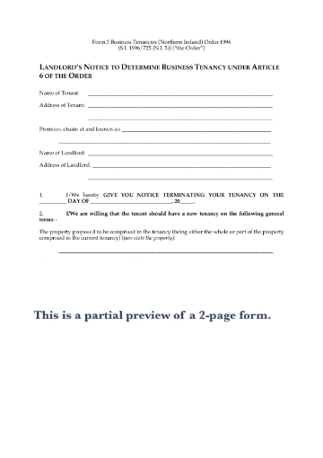NI Notice to Determine Business Tenancy