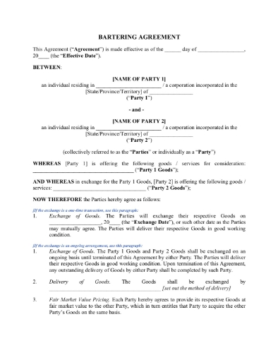 Bartering Agreement 1