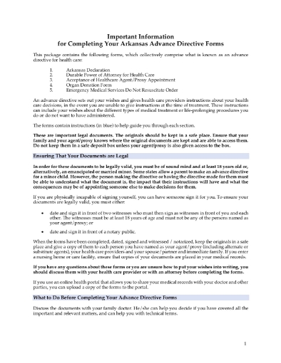 Picture of Arkansas Advance Health Care Directive Forms