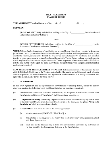 Picture of Ontario Forms to Establish Family Trust