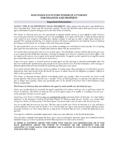 Picture of Wisconsin Power of Attorney for Finances and Property