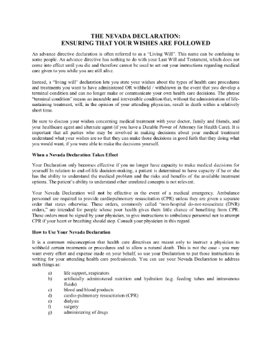 Picture of Nevada Living Will Declaration