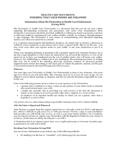 Wisconsin Declaration to Healthcare Professionals (Living Will)