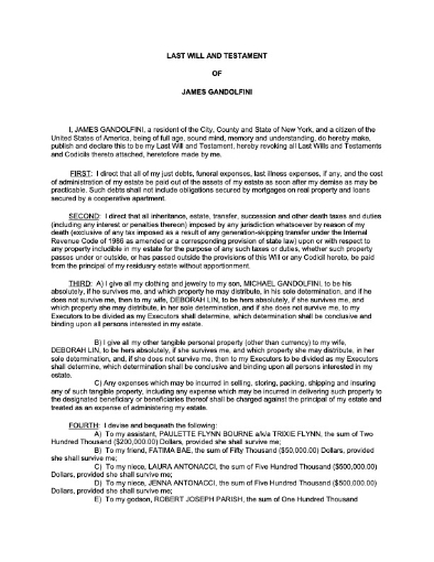 Picture of James Gandolfini Last Will and Testament