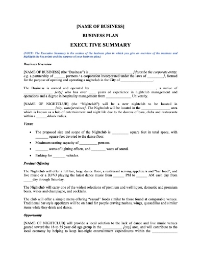 Nightclub Start-up Business Plan