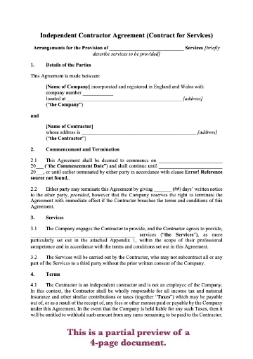 UK independent contractor agreement