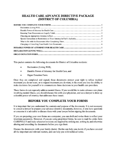 DC advance health care directive