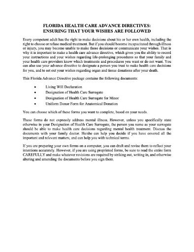 Picture of Florida Advance Health Care Directive Forms