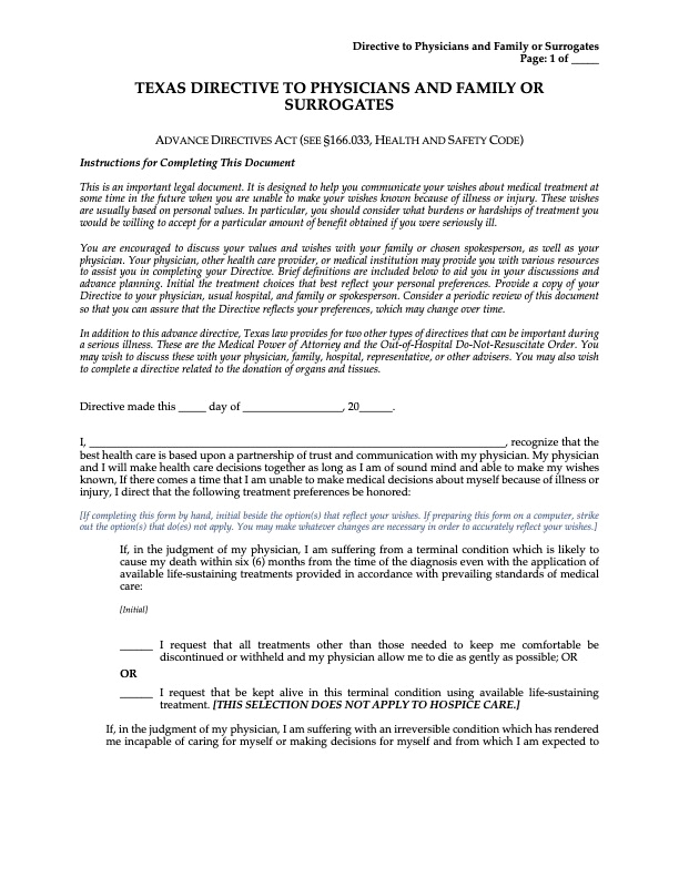 Texas advance medical directive forms | MegaDox.com