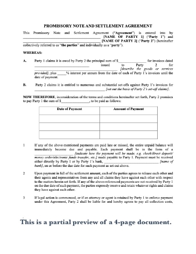 usa promissory note, settlement agreement and guaranty