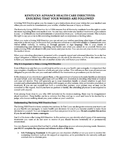 Picture of Kentucky Advance Healthcare Directive Forms