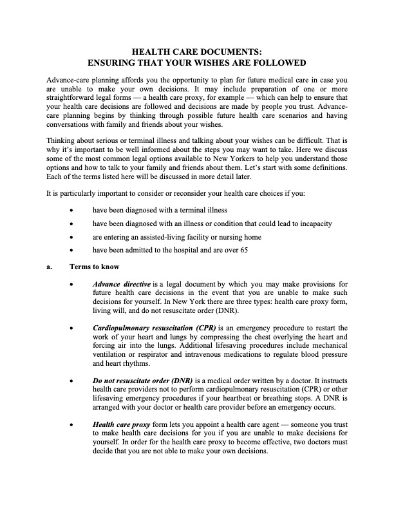 Picture of New York Advance Health Care Directive Forms