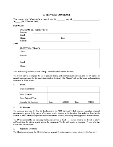 Disc Jockey Services Contract