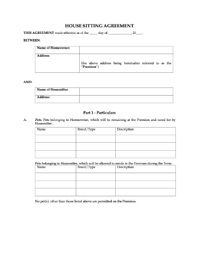 Picture of House Sitting Agreement
