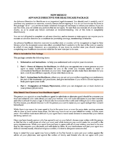 Picture of New Mexico Advance Healthcare Directive Forms