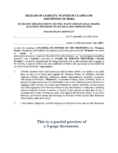 Picture of Release and Waiver for Counselling Services | Canada