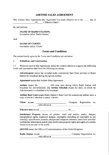 Picture of Radio Airtime Sales Agreement for Commercials | UK