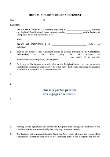 Picture of Mutual Nondisclosure Agreement | UK