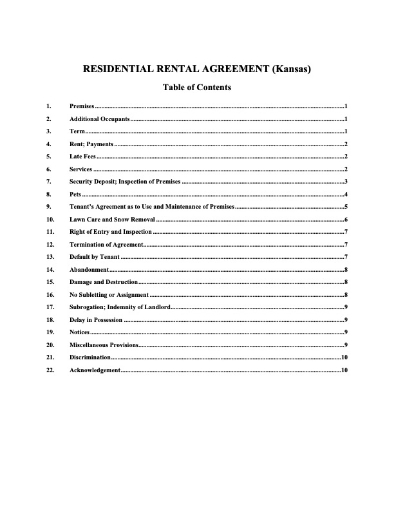 Kansas Residential Rental Agreement