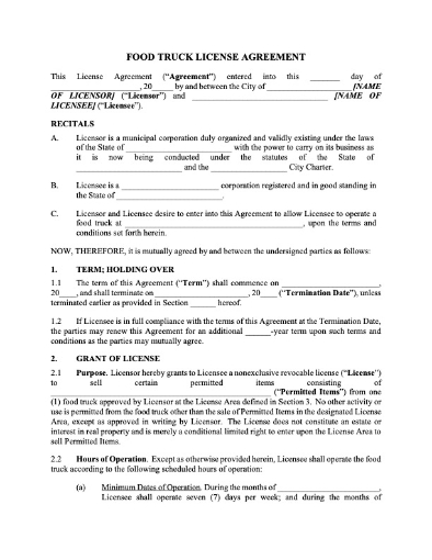Picture of California Food Truck License Agreement