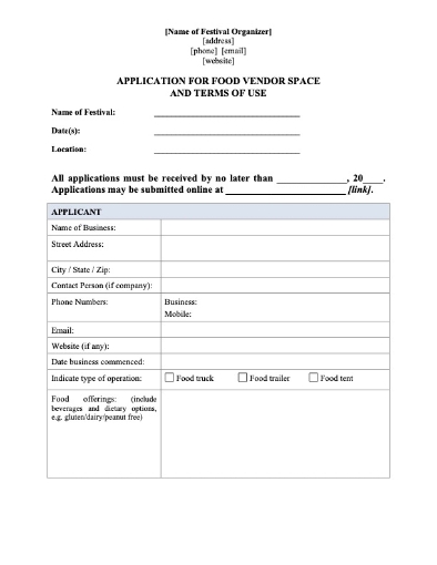 Picture of Food Truck Vendor Application for Festival