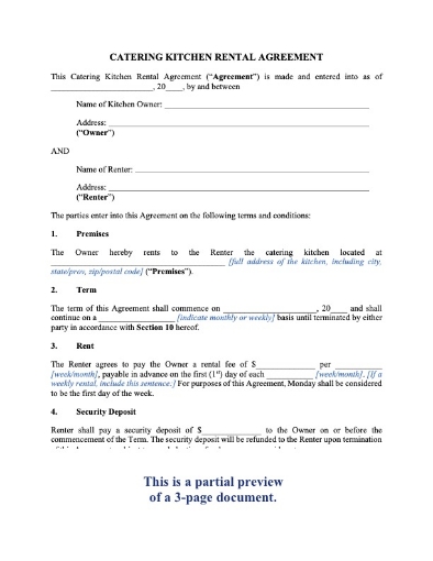 Picture of Catering Kitchen Rental Agreement