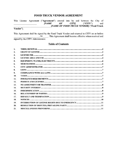 Picture of Colorado Food Truck Vendor Agreement
