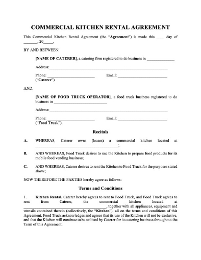 Picture of Food Truck Kitchen Rental Agreement