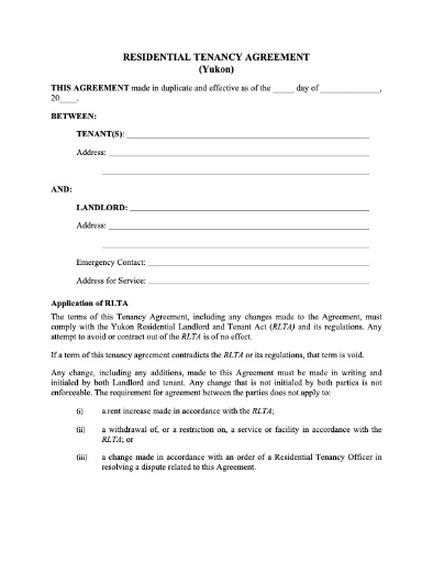Picture of Yukon Residential Tenancy Agreement