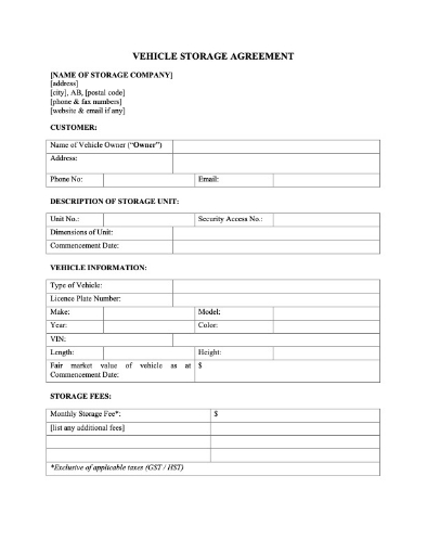 Picture of Ontario Vehicle Storage Contract