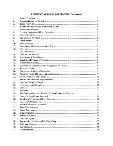 Picture of Tennessee Residential Fixed Term Lease