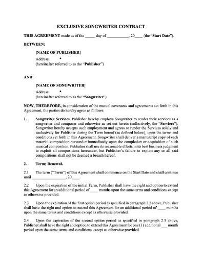 Picture of Exclusive Songwriting Contract