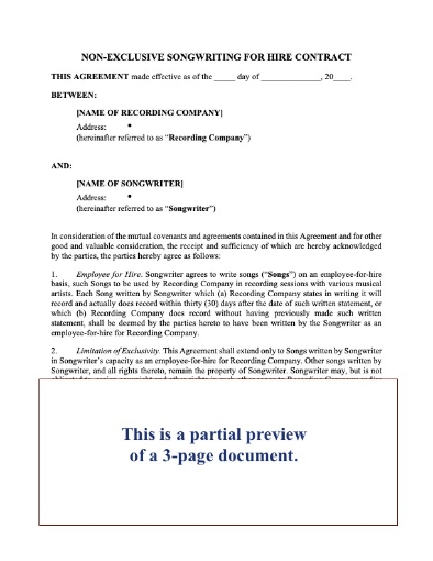 Picture of Songwriter Work-For-Hire Contract (non-exclusive)