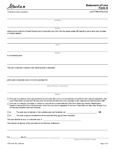 Alberta Statement of Lien Form