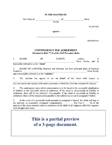 Nova Scotia Lawyer's Contingency Fee Agreement