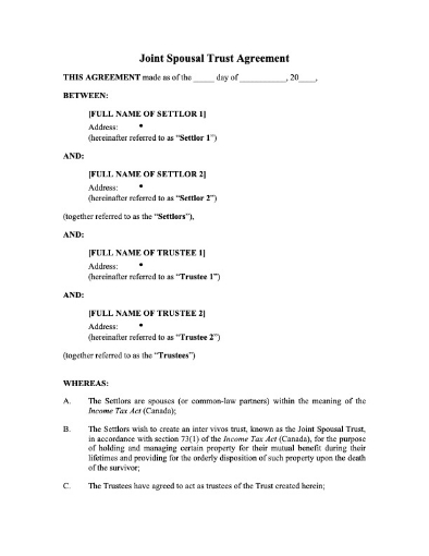 Canada Joint Spousal Trust Deed