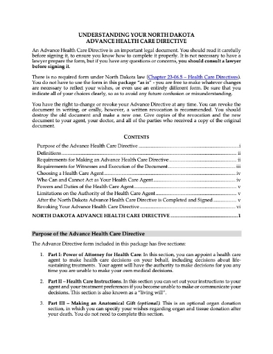 Picture of North Dakota Advance Health Care Directive Forms