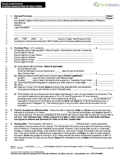 Picture of Florida Vacant Land Sale and Purchase Contract