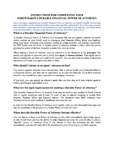 North Dakota Durable Financial Power of Attorney