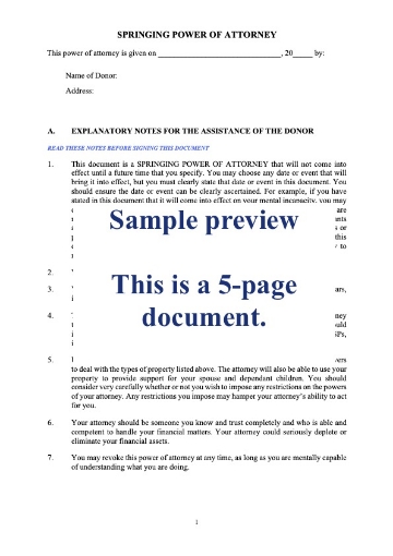 Picture of Northern Territory Springing Power of Attorney