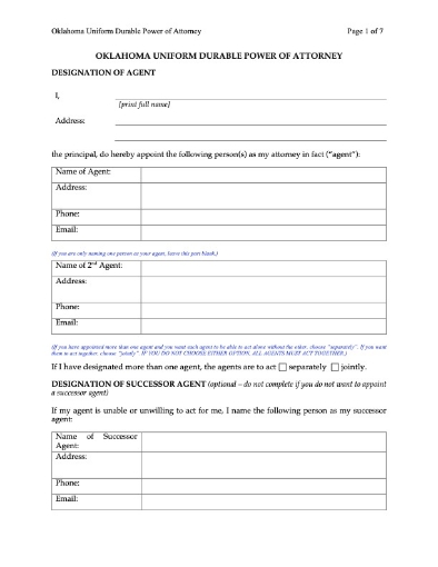 Oklahoma Uniform Durable Power of Attorney