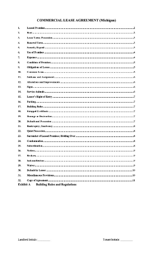 Picture of Michigan Commercial Lease Agreement