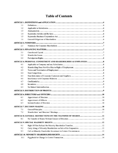 Picture of Ontario Unanimous Shareholder Agreement with Special Majority Rights