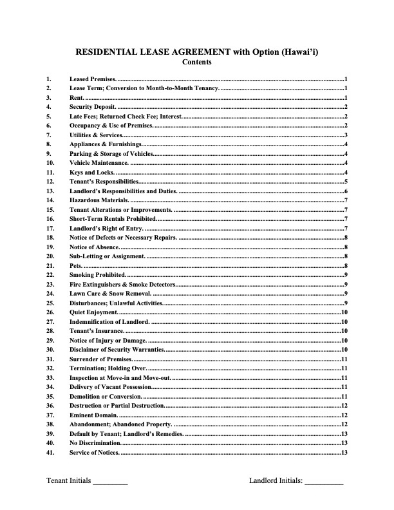 Picture of Hawaii Residential Lease with Option to Purchase