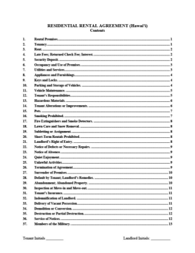 Picture of Hawaii Rental Agreement for Residential Premises