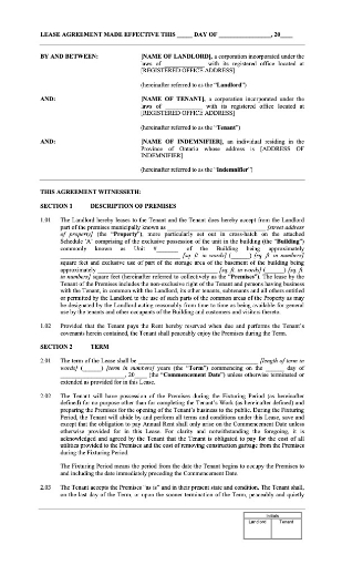 Picture of Ontario Short Form Commercial Lease Agreement