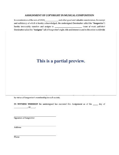USA Assignment of Copyright in Musical Composition